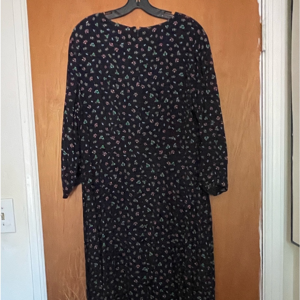 Navy blue 3/4 sleeve Henley tricot dress with red cherry design